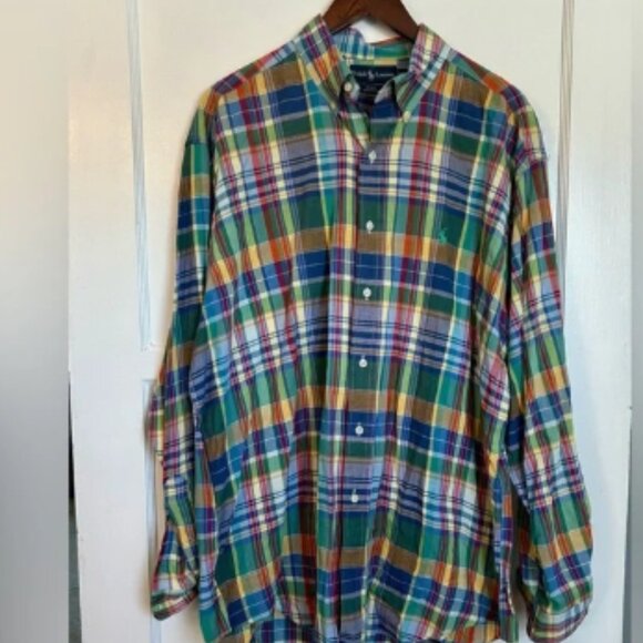 Ralph Lauren Button Down Multi Color Plaid 100% Cotton Long Sleeve Shirt - Picture 2 of 5